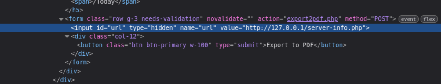 DevTools inspecting export PDF button